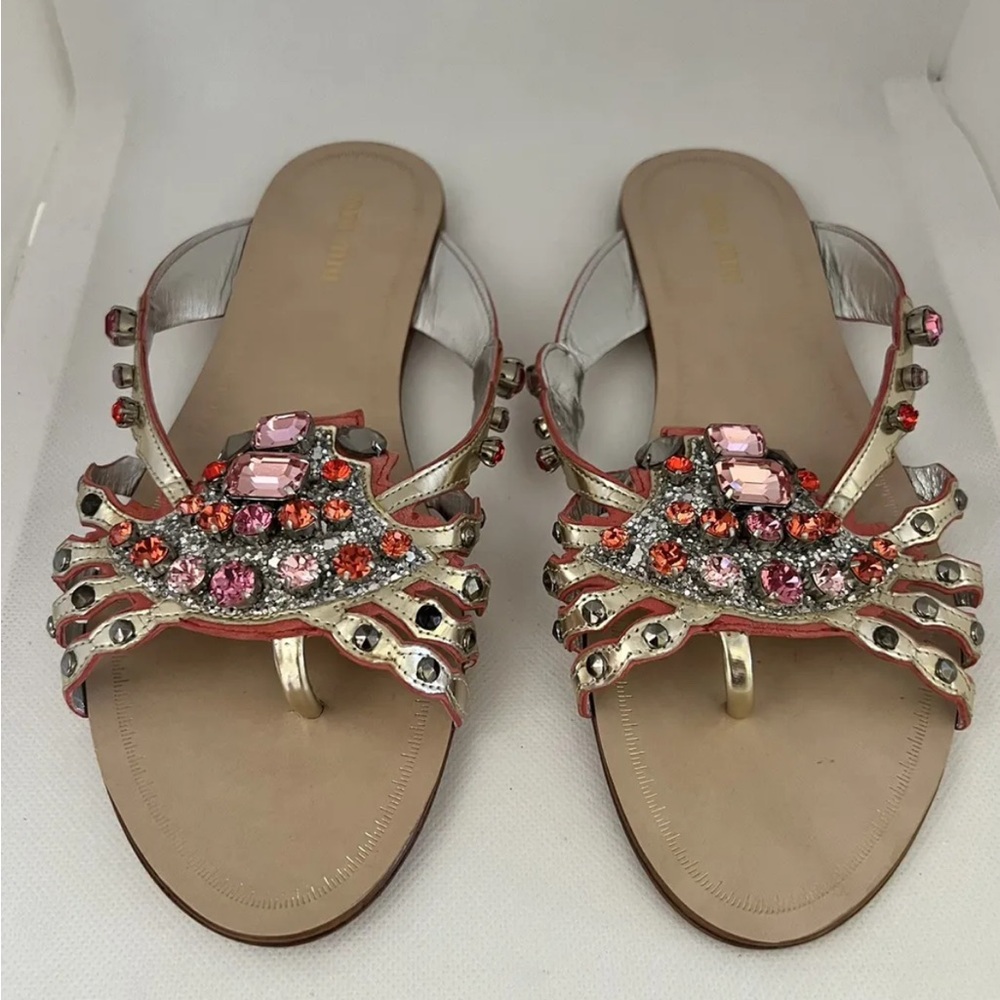 Miu Miu Women’s Glitter Crystals Sequin Flat Open Toe Slip On Mules